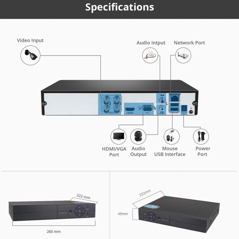EVERSECU 4CH 1080P 5-in-1 HD Analog Hybrid DVR&NVR Supports Up to 5MP IP Camera+2MP AHD/TVI/CVI Camera and 960H Analog Camera Standalone DVR CCTV Surveillance Security System Video Recorder (No HDD) - Image 2